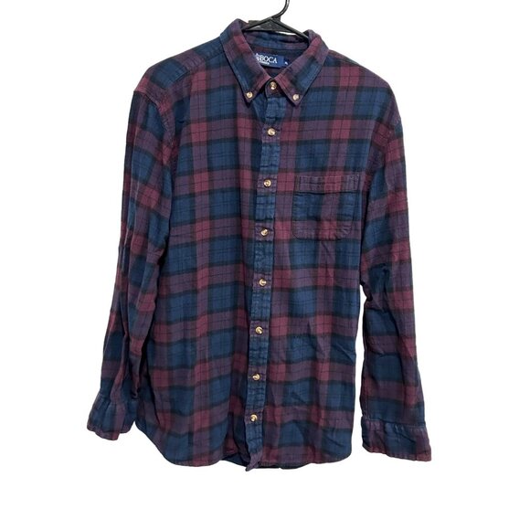 Boca Classics Mens Plaid Button-Up Shirt Cotton Flannel Burgundy Blue Sz XL - Picture 1 of 9